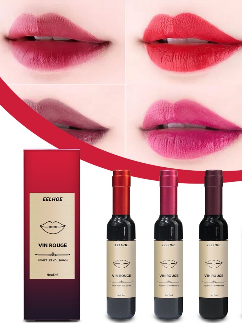 Vin Rouge Lip Tint, Non-Stick Color Waterproof Wine Bottle Lip Glaze